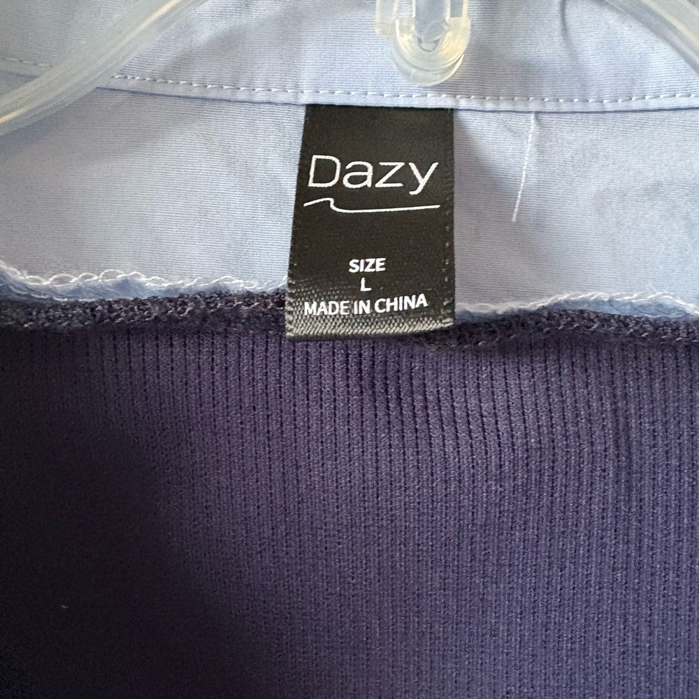 Navy and Light Blue layered Button-Up Cardigan - Picture 2 of 4